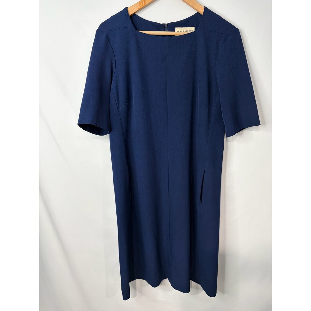 MM LaFleur Emily Shift Dress Size 10 Navy Blue Square Neck Pockets A-Line Career